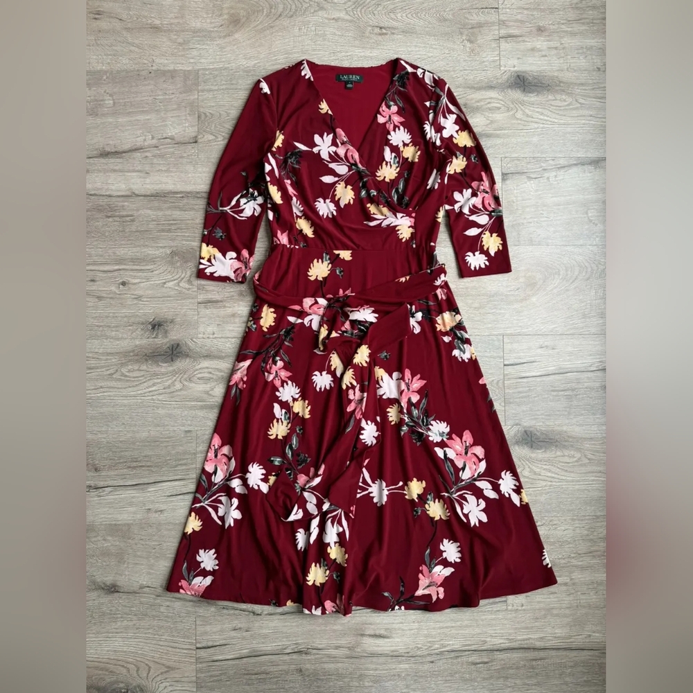 Floral Wrap Dress - Burgundy